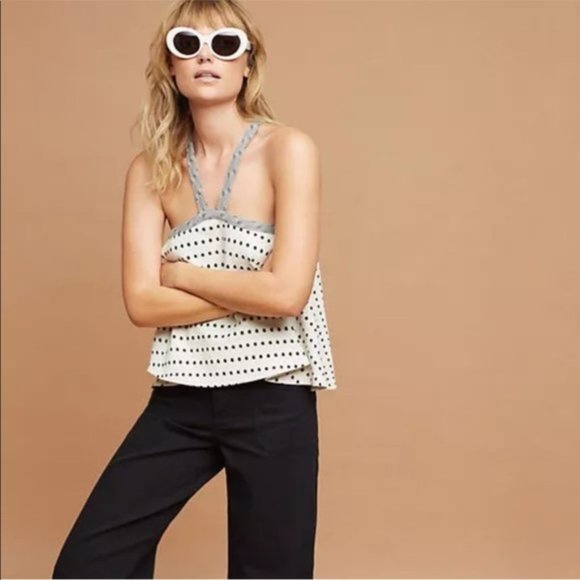 Anthropologie Jemma Jacquard Polka Dot Halter Top - Picture 2 of 5